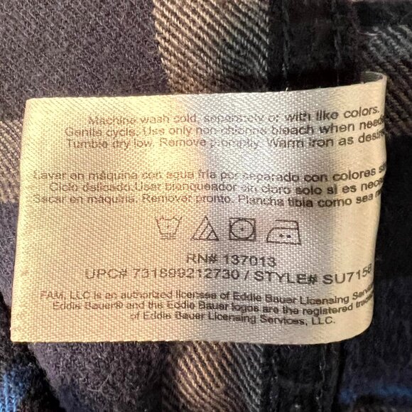 Eddie Bauer Blues & White 100% Cotton Flannel Button-Up SZ XXL - Picture 4 of 5